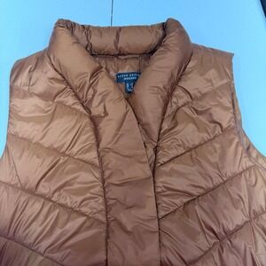 Susan Graver Weekend Puffer Vest Women Rust Orange Collared Snap Front Quilted